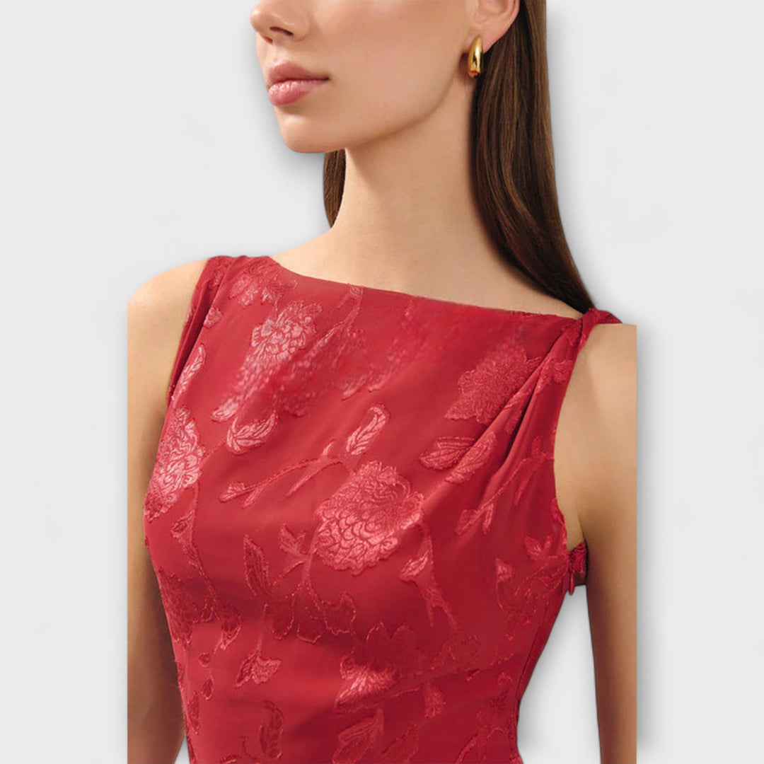 Opal - Elegantne Maxi Obleke brez Rokavov z Čipkastim Vzorcem