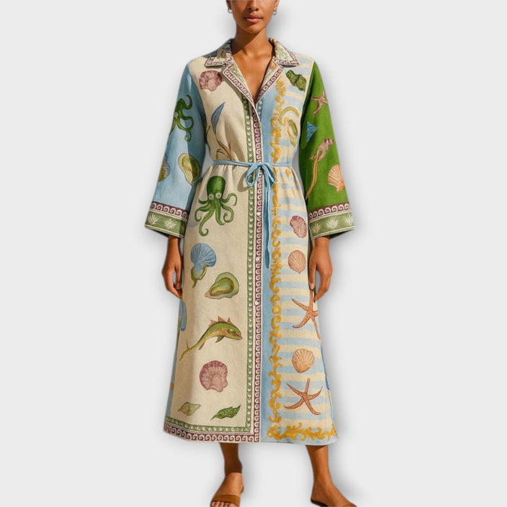 Jule - Tiskane midi obleke iz twilla s pasom