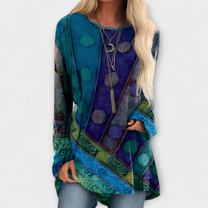 Stilna ženska bluza z etničnim potiskom