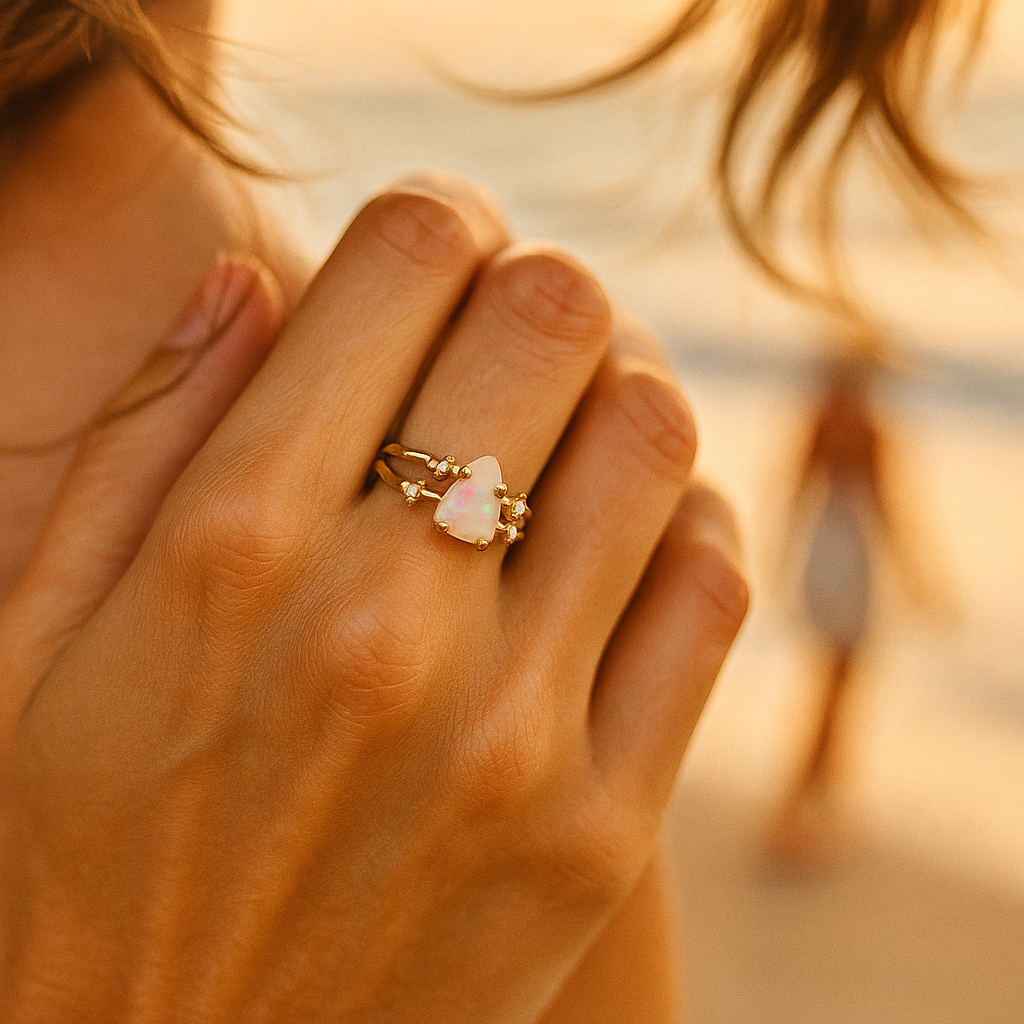 Azure | 925 Srebrn prstan z mesečnim kamnom in zlatimi akcenti