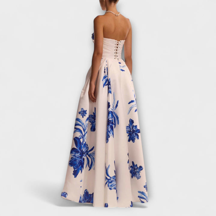 Rosalie - Šik off-shoulder cvetlična maxi obleka