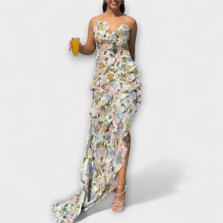 Indie - Obleka z volani in potiskom