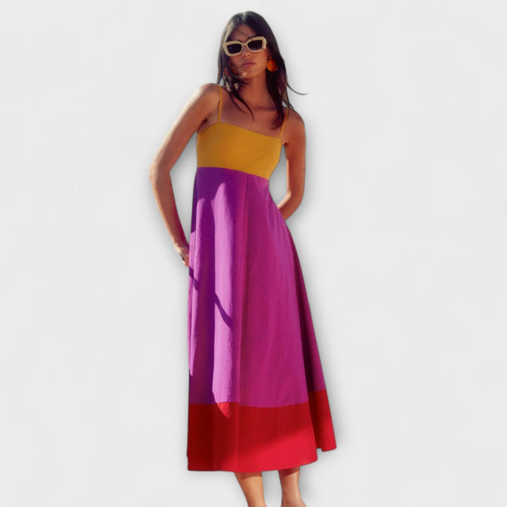 Šaty s ramínky v stilu color block