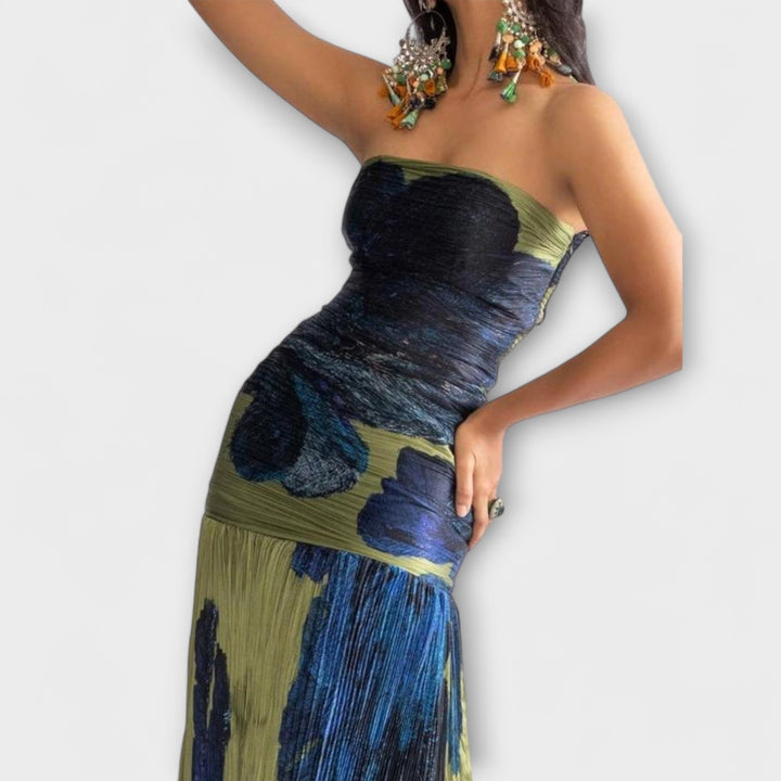 Noelle - Midi obleka brez naramnic