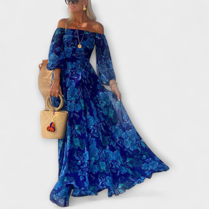 Juniper - Cvečni Maxi Oblek s Odkritimi Rameni za Počitnice