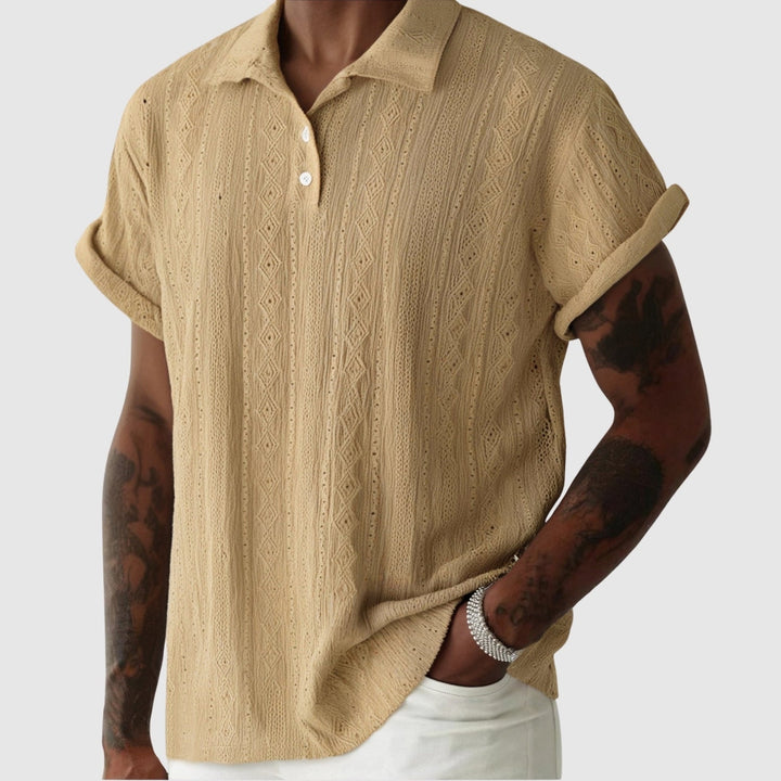 Libuše – Nežna pletena polo majica z teksturiranim dizajnom