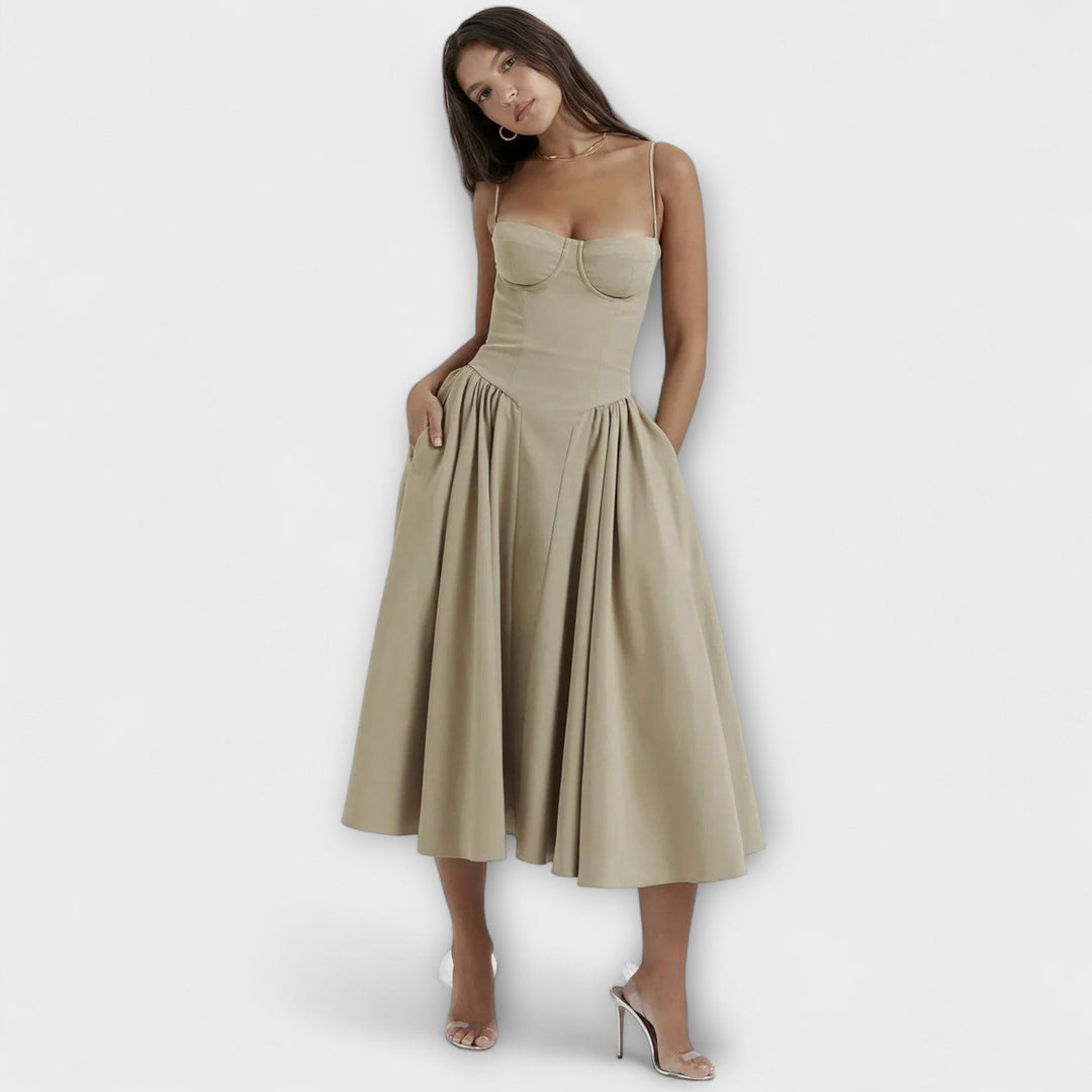 Rosalie - Elegantna brezrokavna korzetna obleka