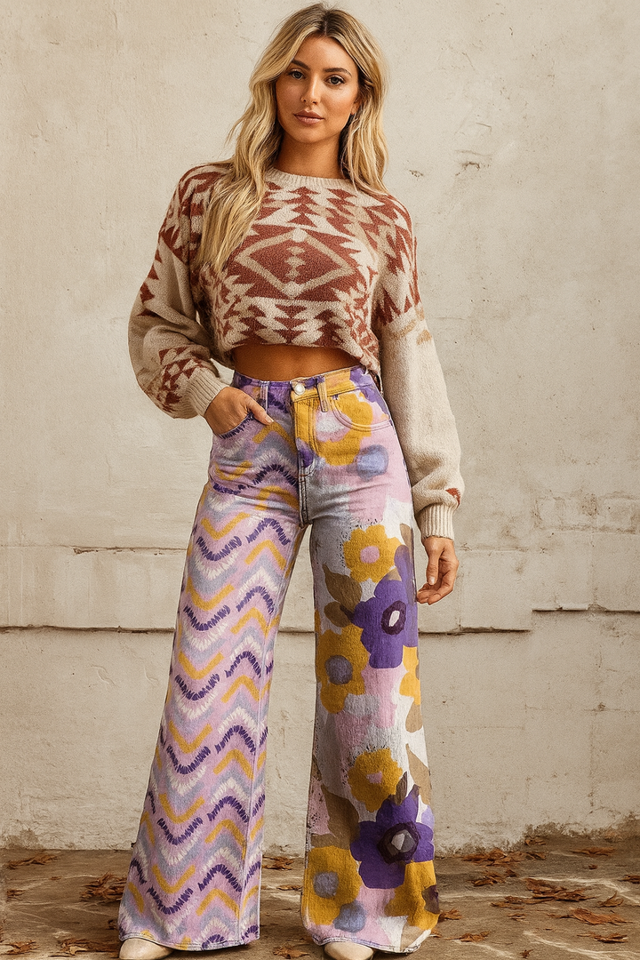 Karolína - Cvetlične boho hlače