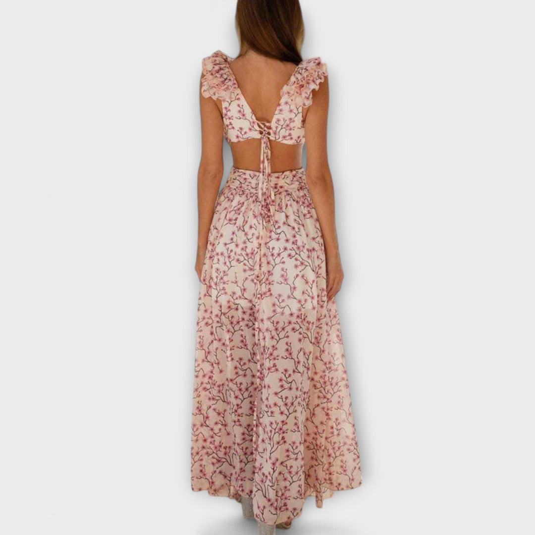 Elin - Maxi obleka z volančki in izrezi