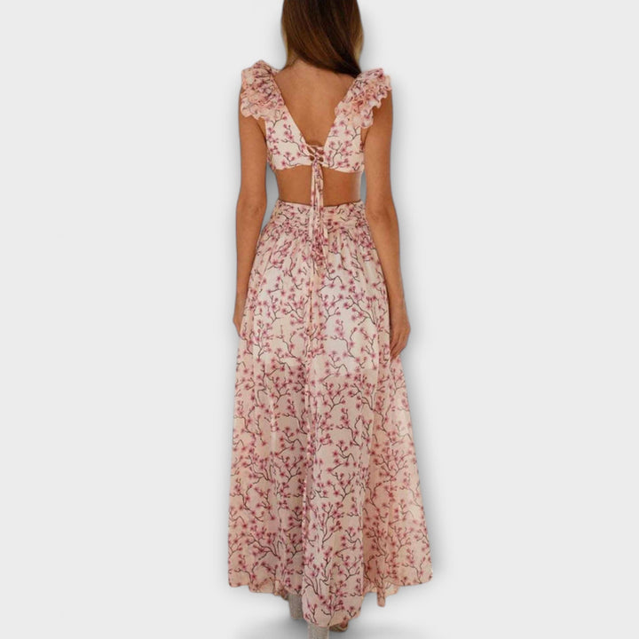 Elin - Maxi obleka z volančki in izrezi