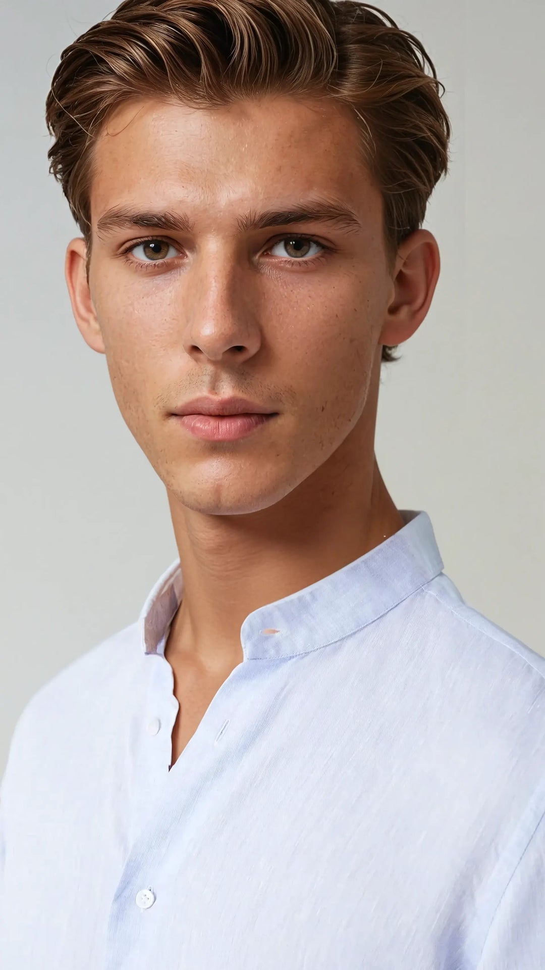 Linen srajca z bandovim ovratnikom svetlo modra