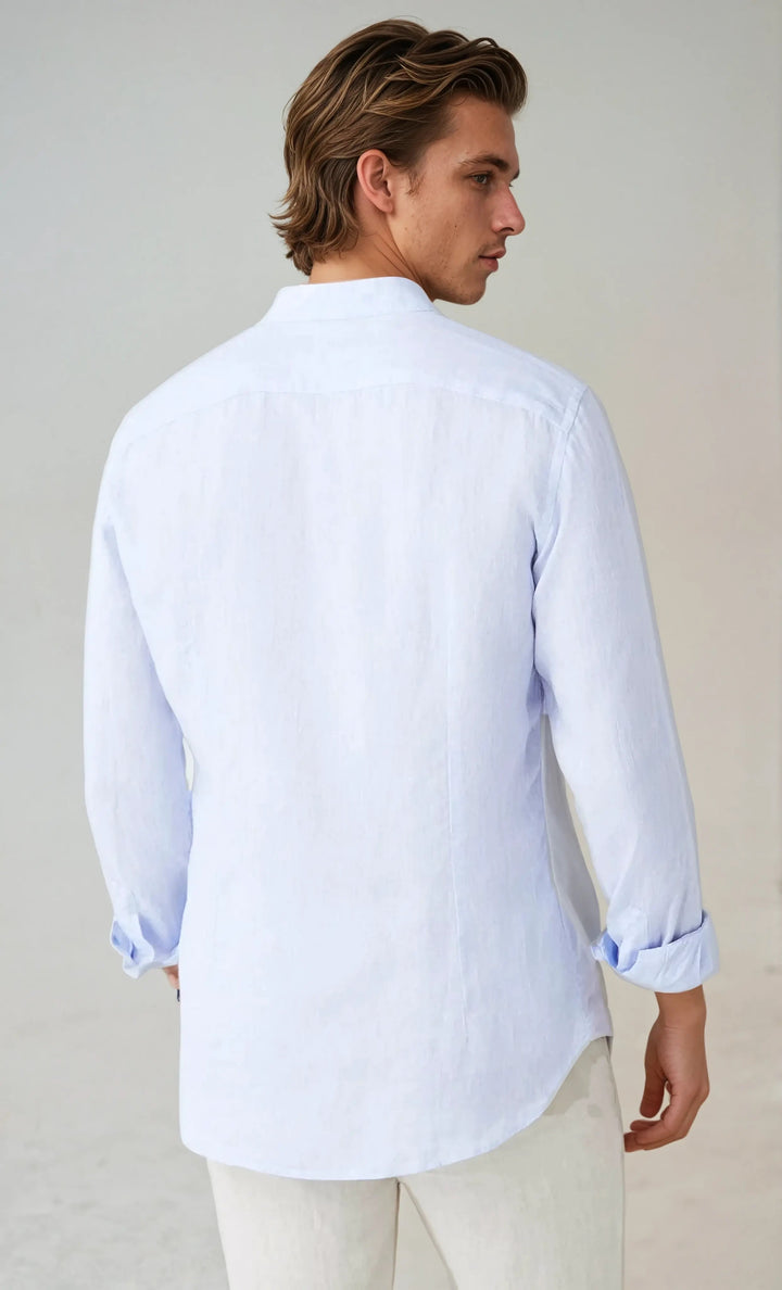Linen srajca z bandovim ovratnikom svetlo modra