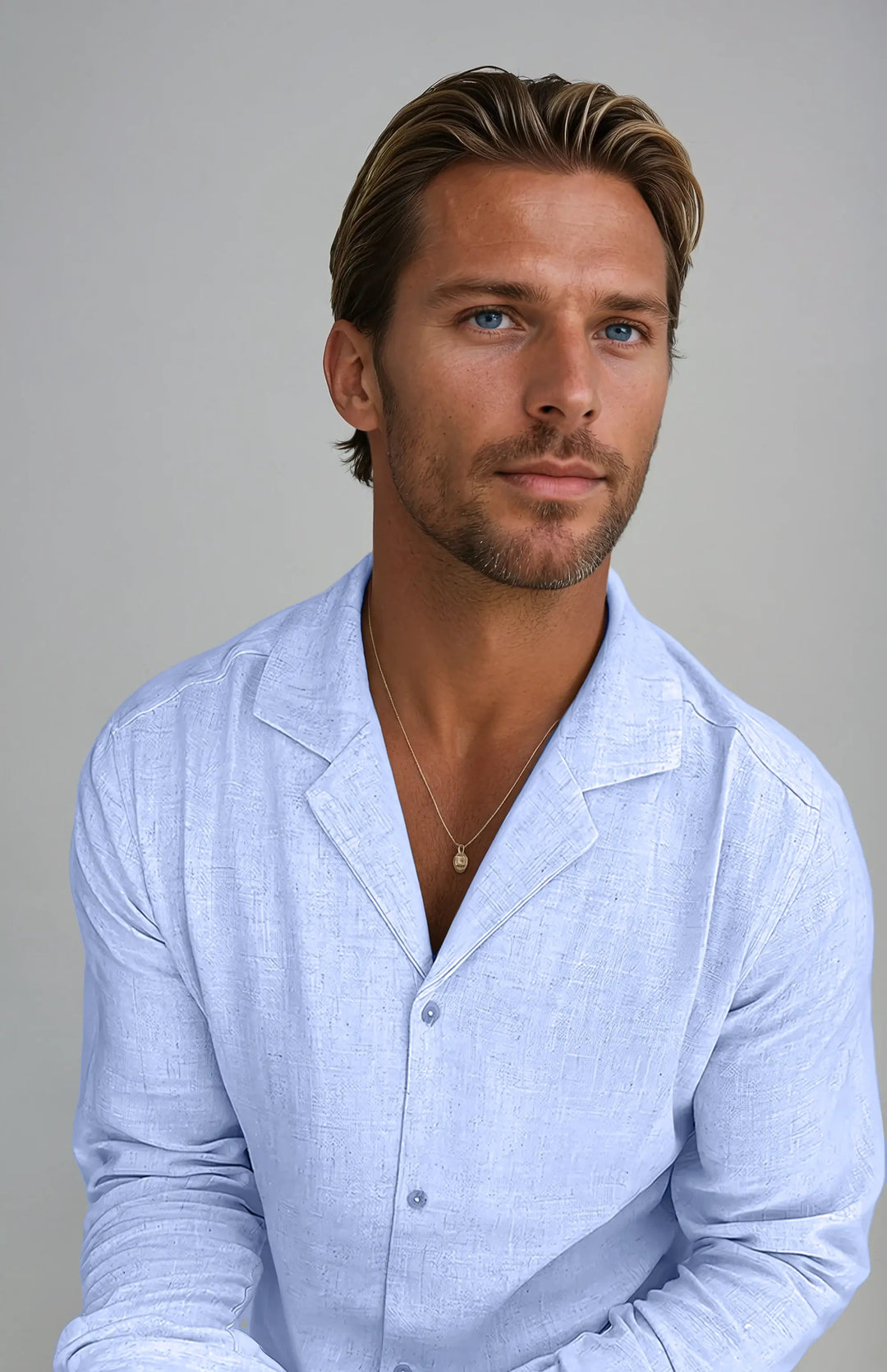 Linen plažna srajca - Svetlo modra