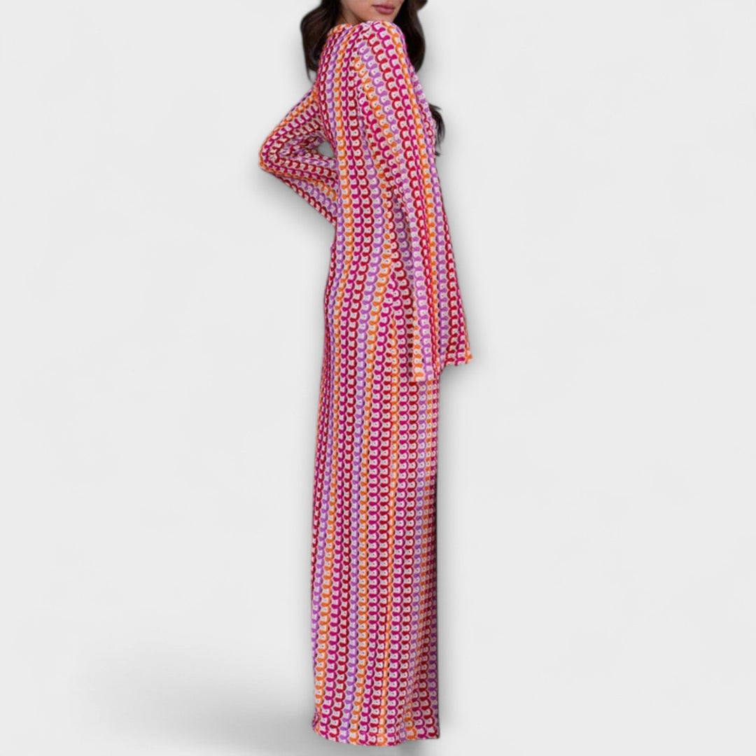 Elina – Maxi obleka z V-izrezom in počitniškim pridihom