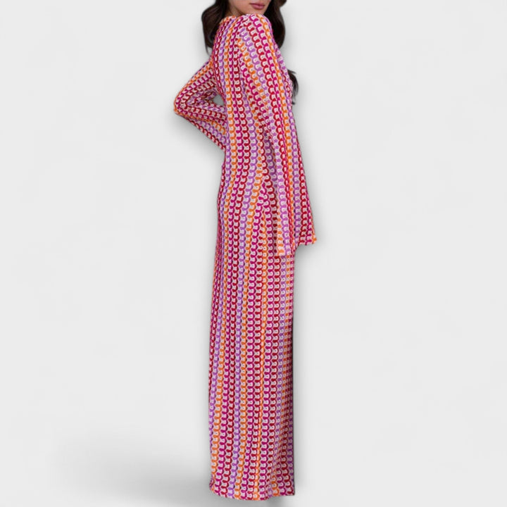 Elina – Maxi obleka z V-izrezom in počitniškim pridihom