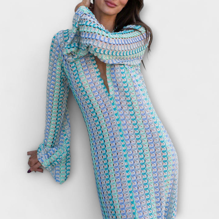 Elina – Maxi obleka z V-izrezom in počitniškim pridihom