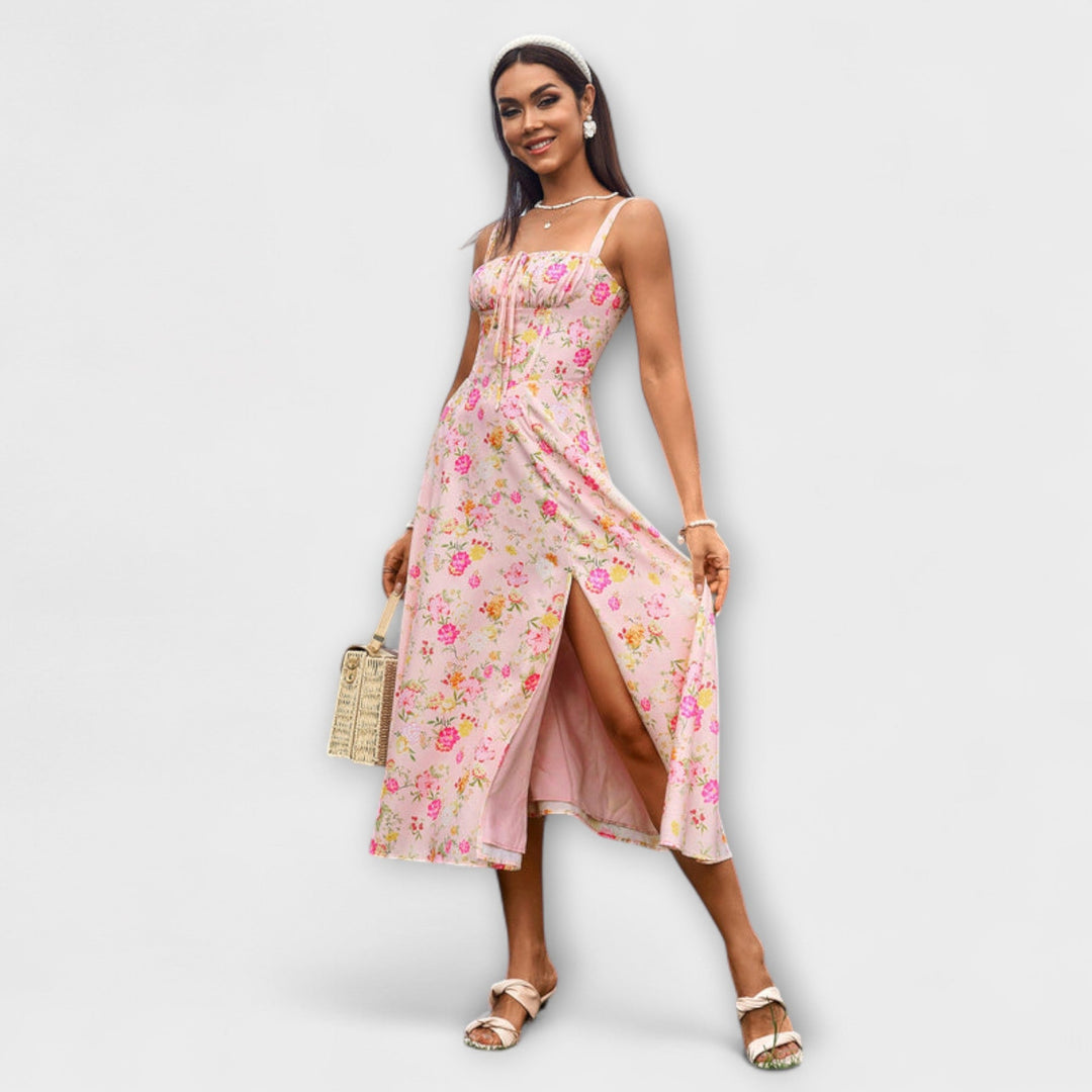 Upanje - Roza top obleka z detajlom razporka