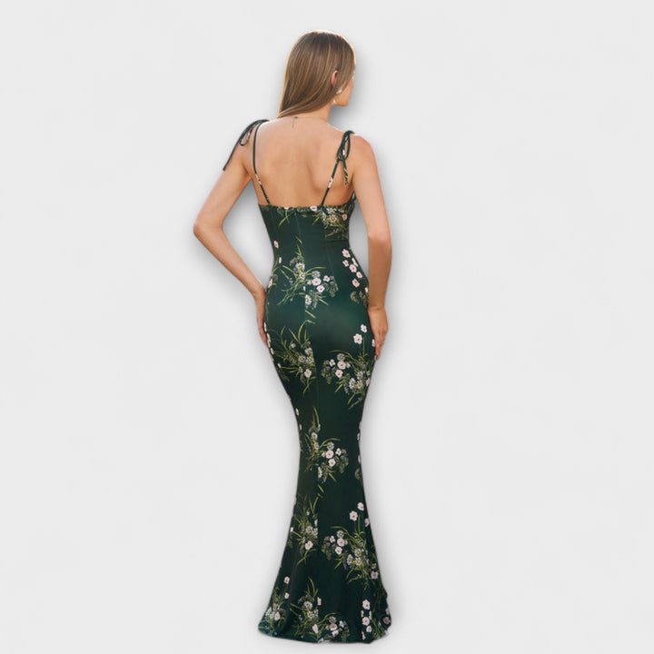 Thalia - Obleka za ples z cvetličnim potiskom in zavezanimi naramnicami