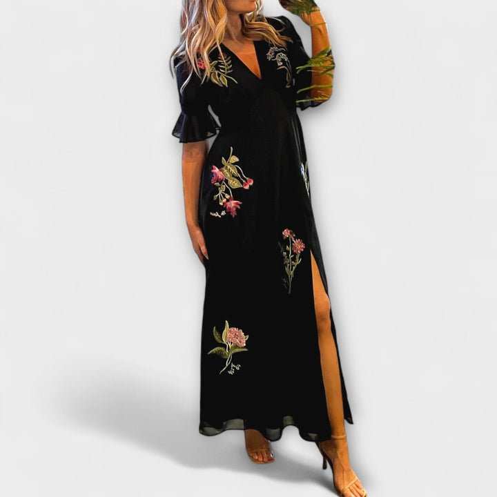 Beatrice - Elegantne modro-mornarske obleke s cvetličnim vezenjem