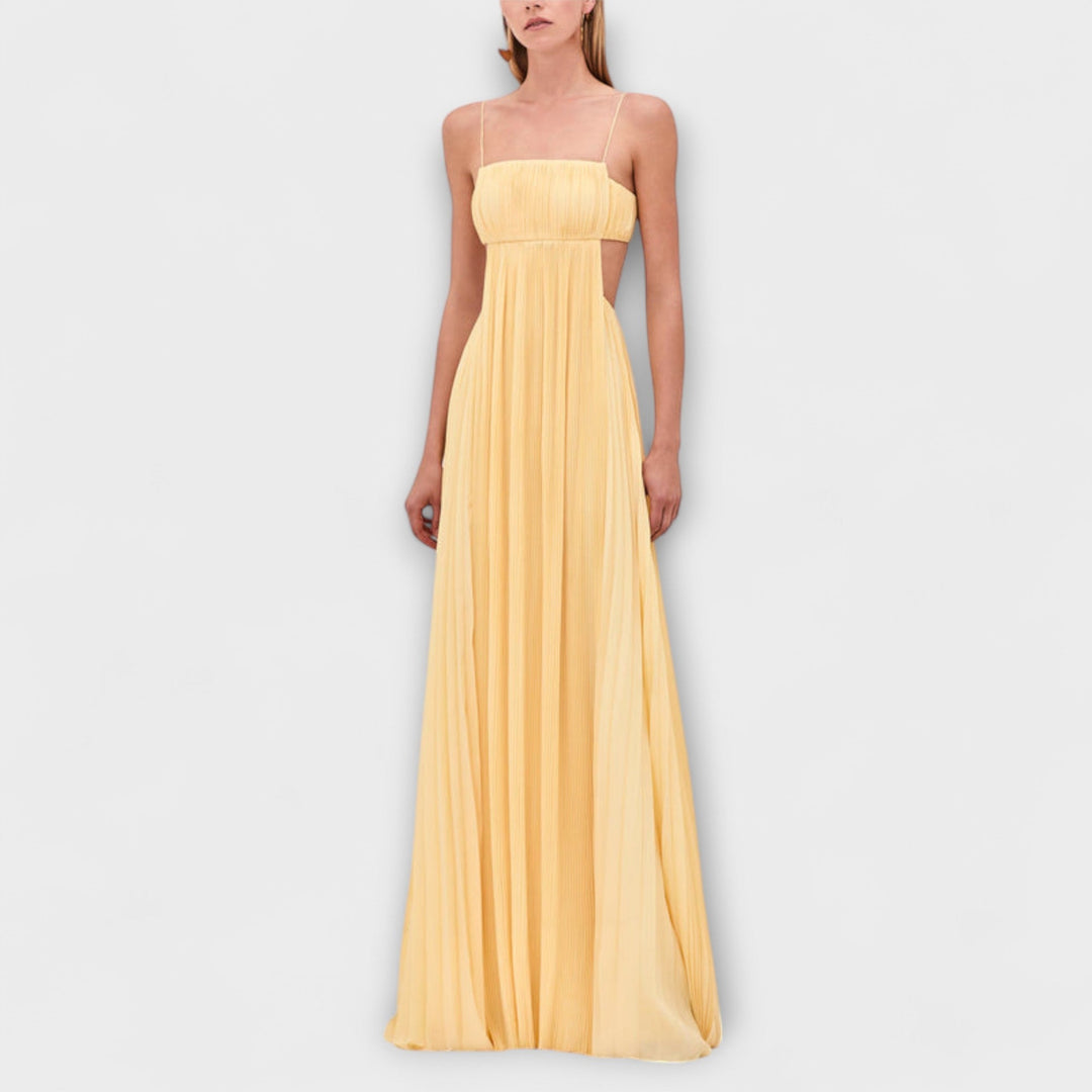 Mireille - Elegantne Maxi Obleke s Pliseji in Izrezi