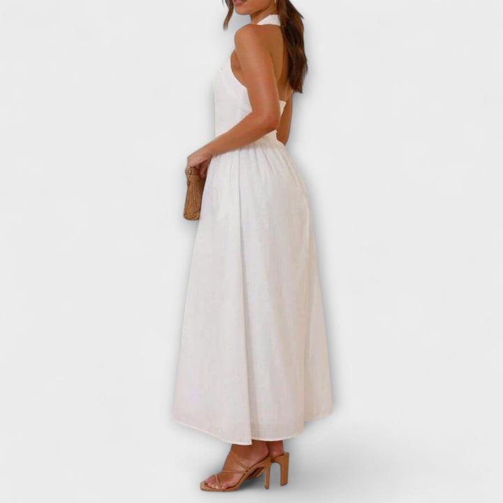 Lydia - Črne halter obleke srednje dolžine z detajlom v pasu