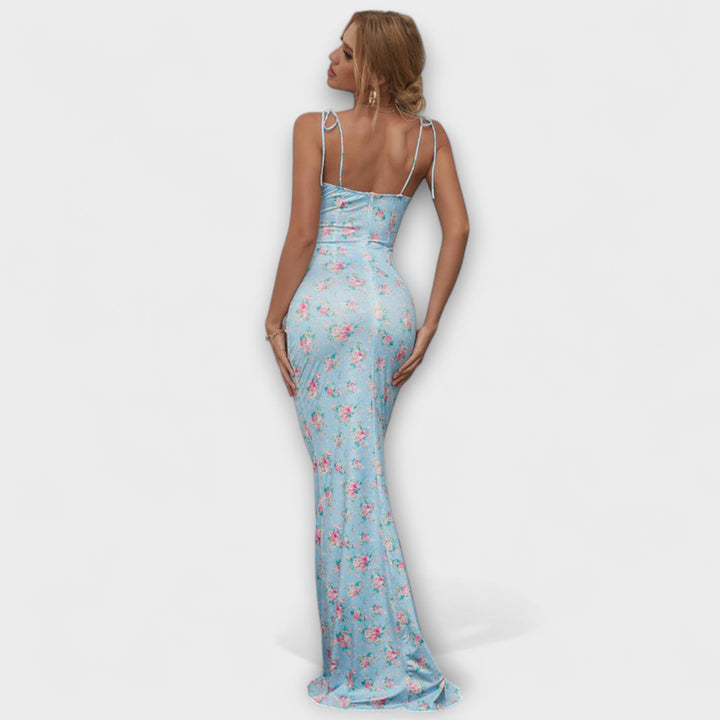 Thalia - Obleka za ples z cvetličnim potiskom in zavezanimi naramnicami