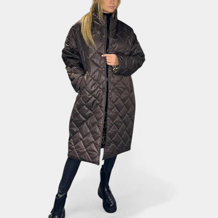 Nina – Obojestranski ženski plašč z leopardjim potiskom