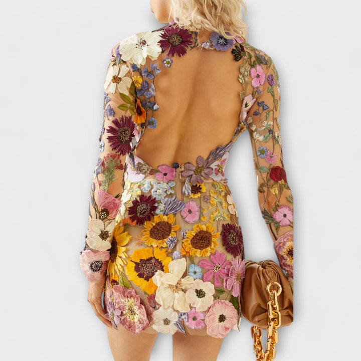 Dolores - Obleka s 3D cvetličnim vzorcem