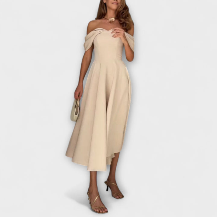 Romy - Chic off-the-shoulder maxi obleka s drapiranjem