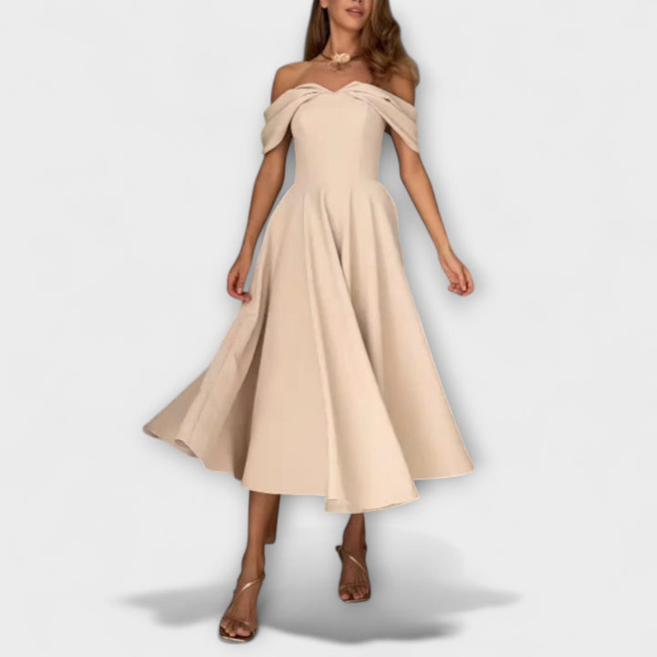 Romy - Chic off-the-shoulder maxi obleka s drapiranjem
