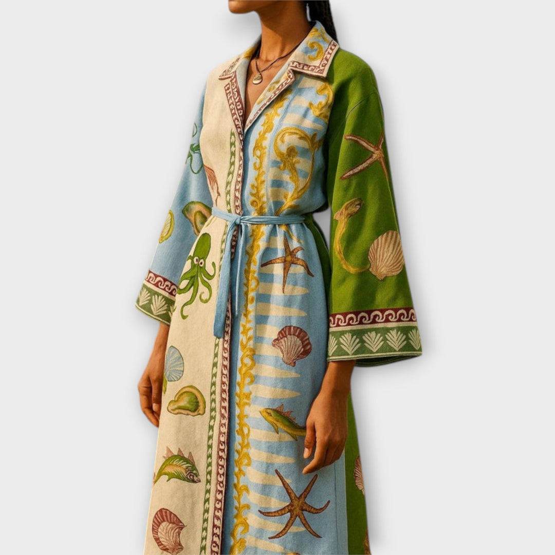 Jule - Tiskane midi obleke iz twilla s pasom