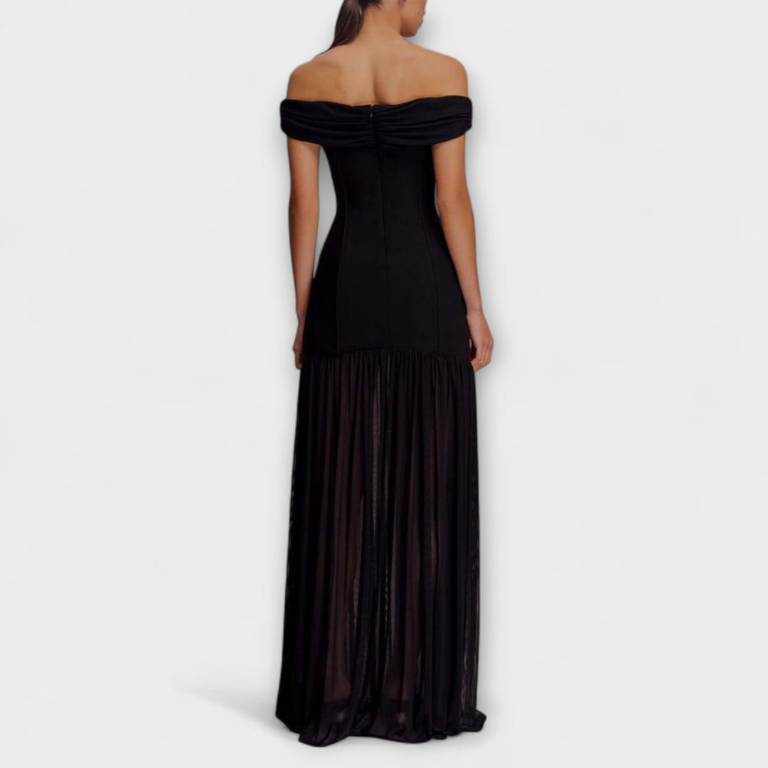 Maelie - Eleganten brezramenski bodycon maxi obleka s cvetličnimi okraski