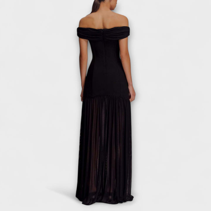 Maelie - Eleganten brezramenski bodycon maxi obleka s cvetličnimi okraski