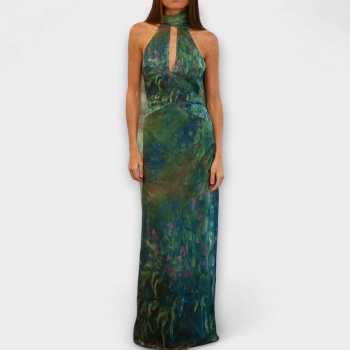 Maisie - Monet Iris Print Maxi obleka