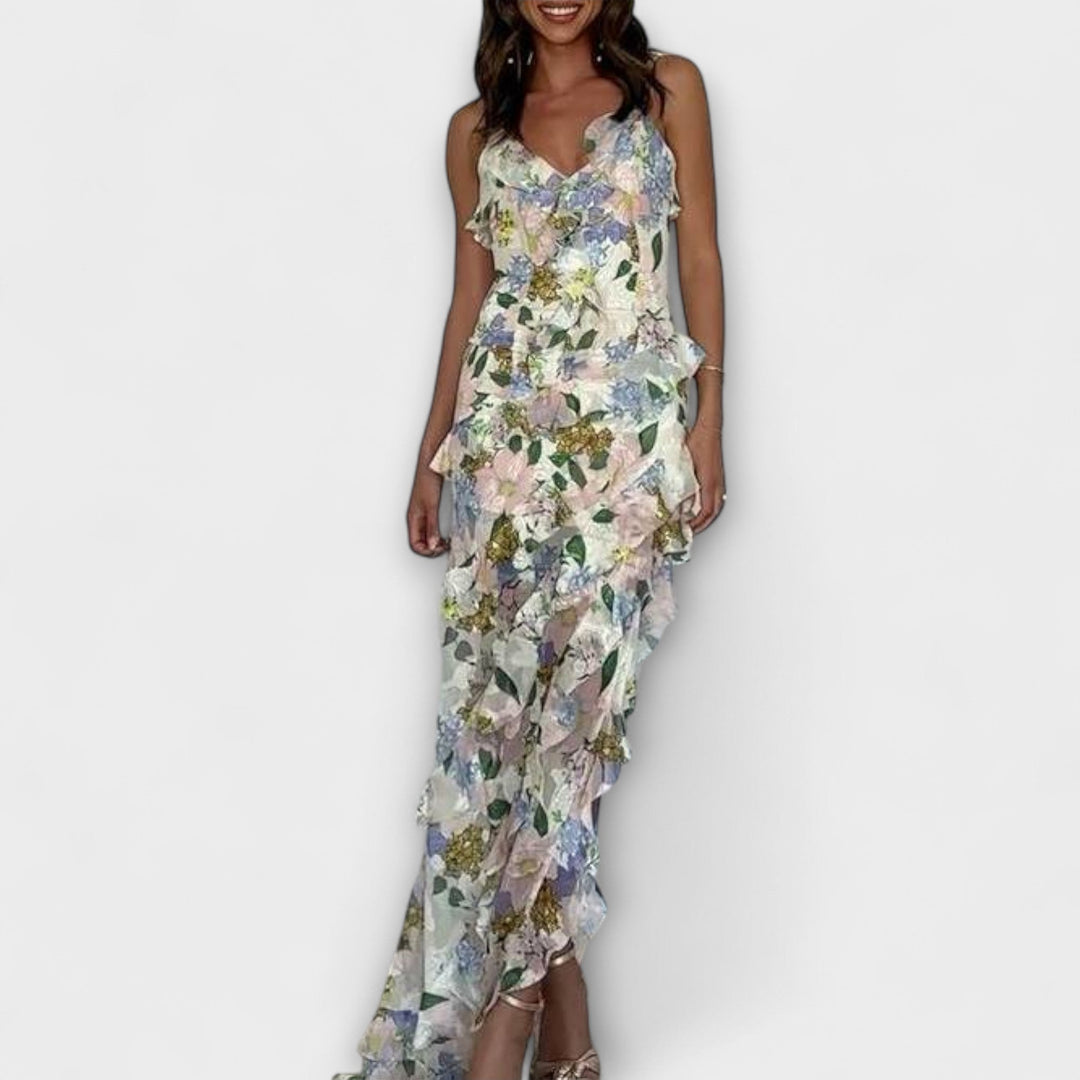 Indie - Obleka z volani in potiskom