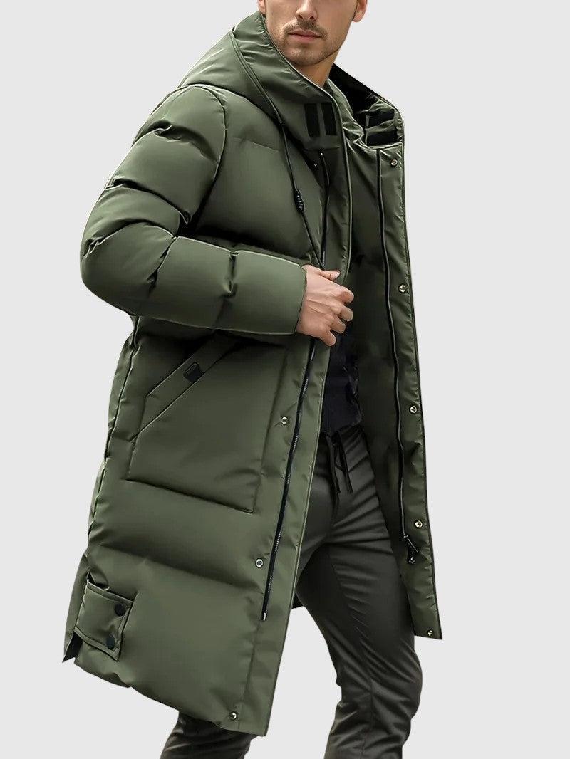 Jan – Podložena dolga jakna s kapuco