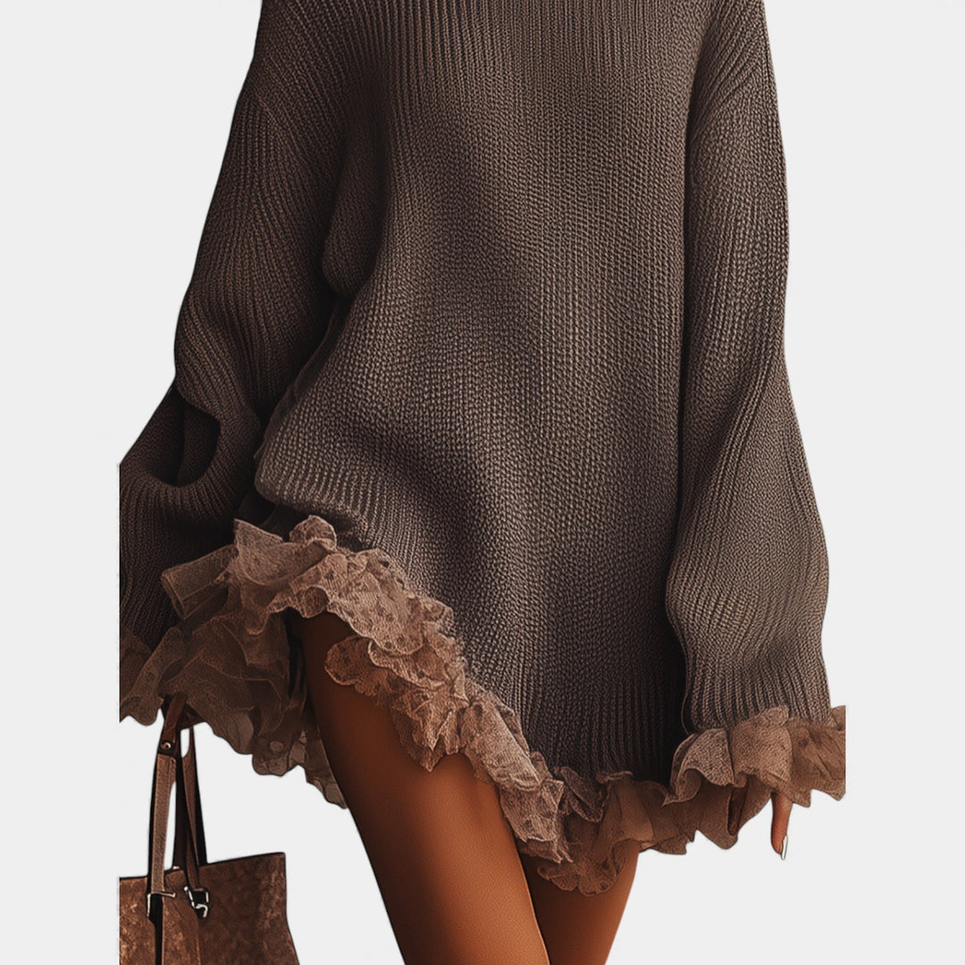 Mila – Oversize pletena obleka z romantičnimi volančki