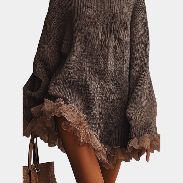 Mila – Oversize pletena obleka z romantičnimi volančki