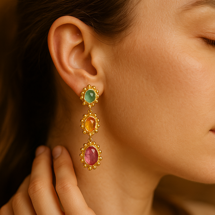 Undine | Pozlačene uhane s barvnimi kamni