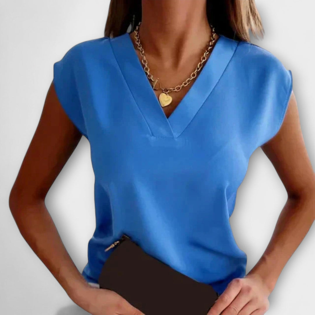 Ženski poletni top z V-izrezom in prostimi rokavi