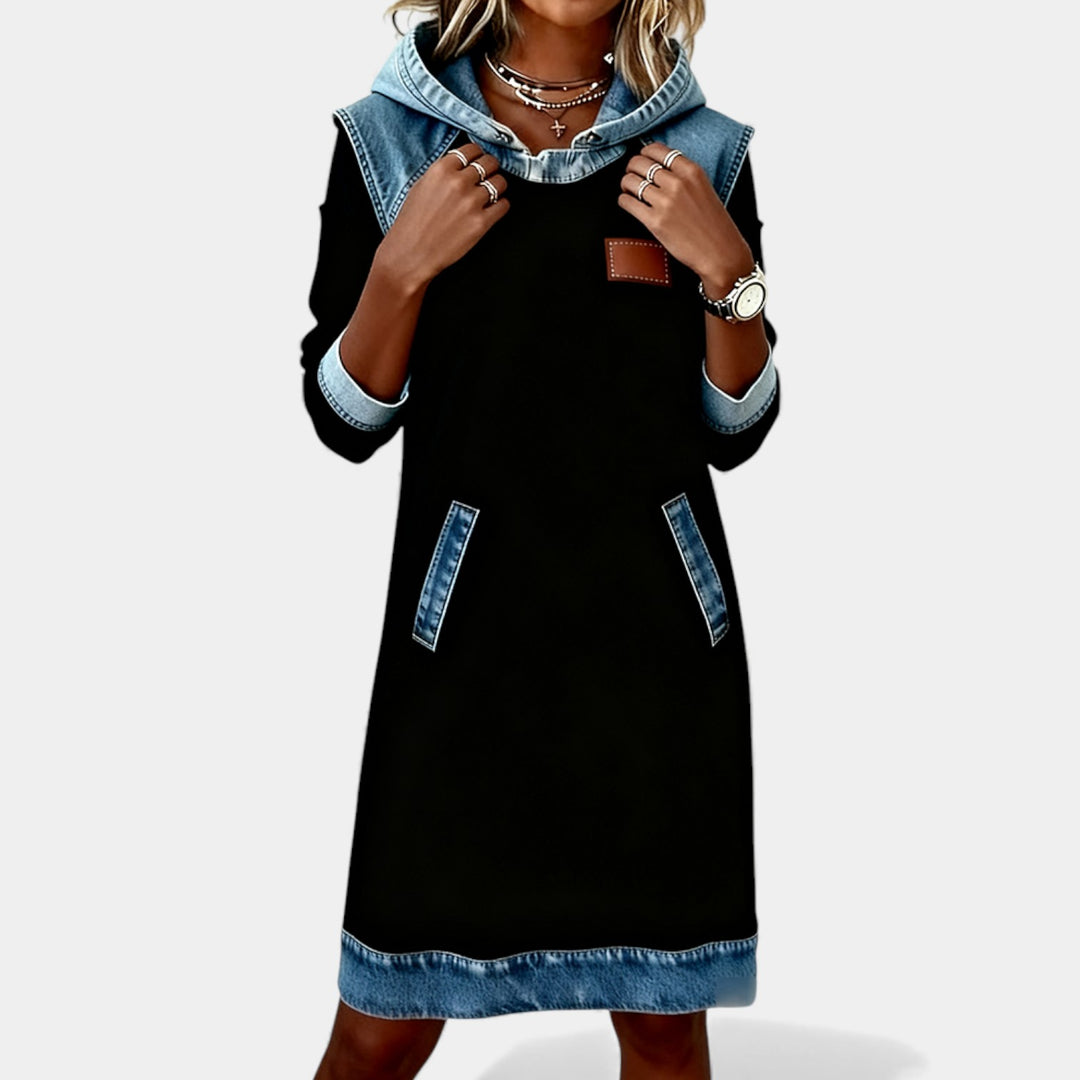 Adelina – Sproščena jesenska obleka z denim detajli