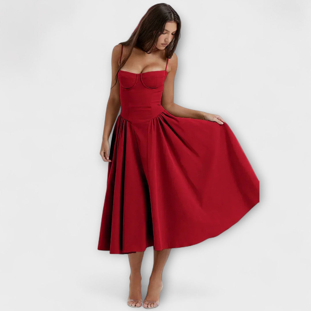 Rosalie - Elegantna brezrokavna korzetna obleka