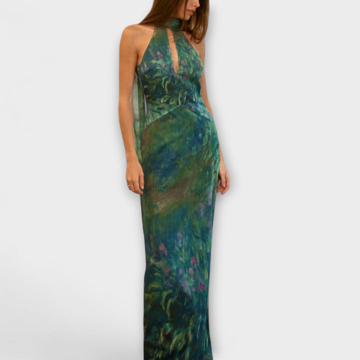 Maisie - Monet Iris Print Maxi obleka