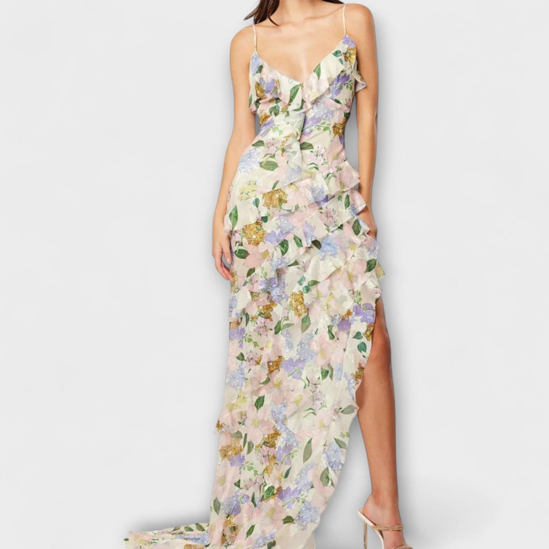 Indie - Obleka z volani in potiskom