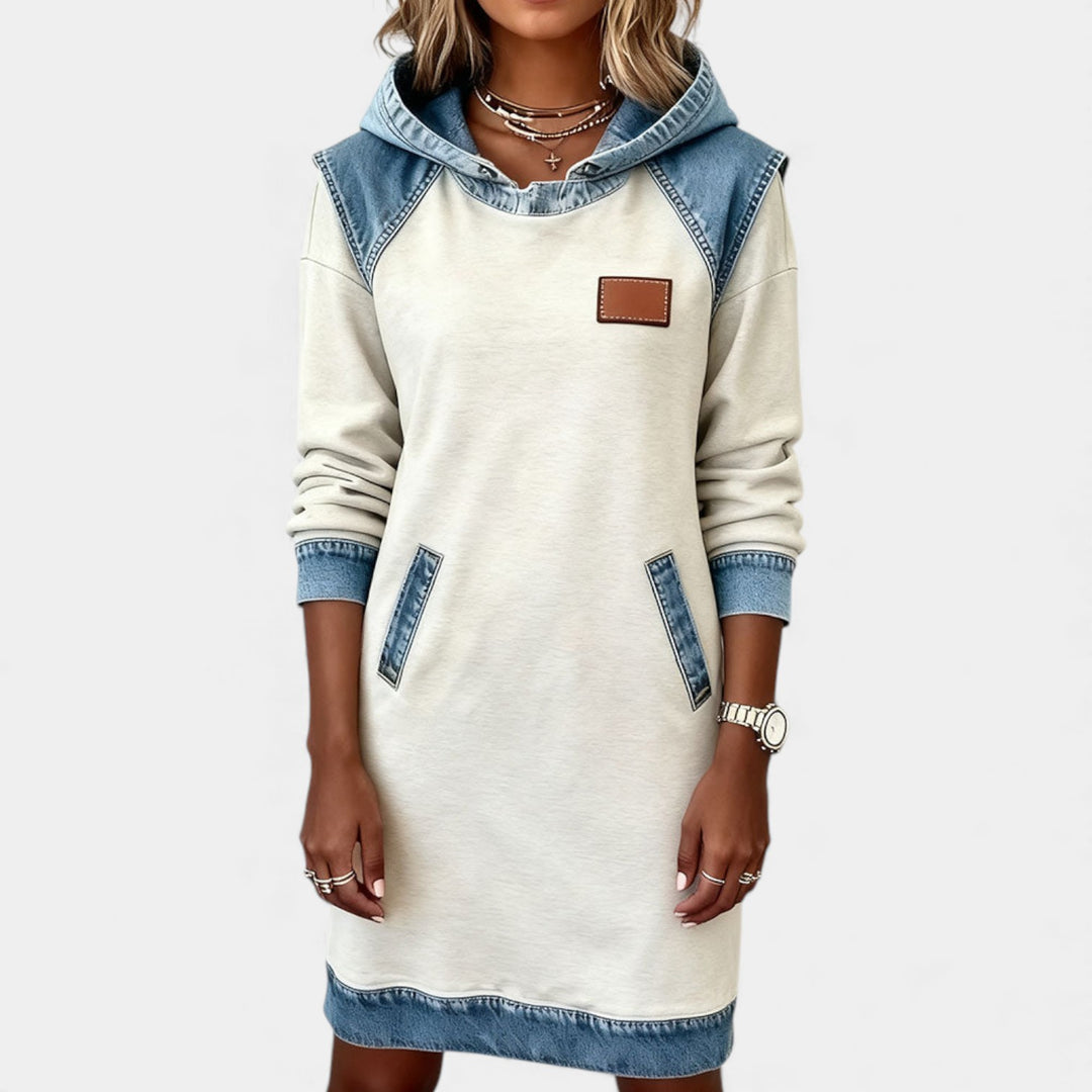 Adelina – Sproščena jesenska obleka z denim detajli