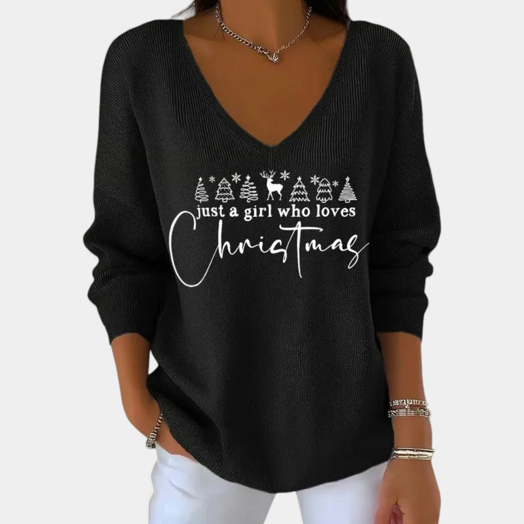 Tjaša – Mehak božični pulover z visokim ovratnikom