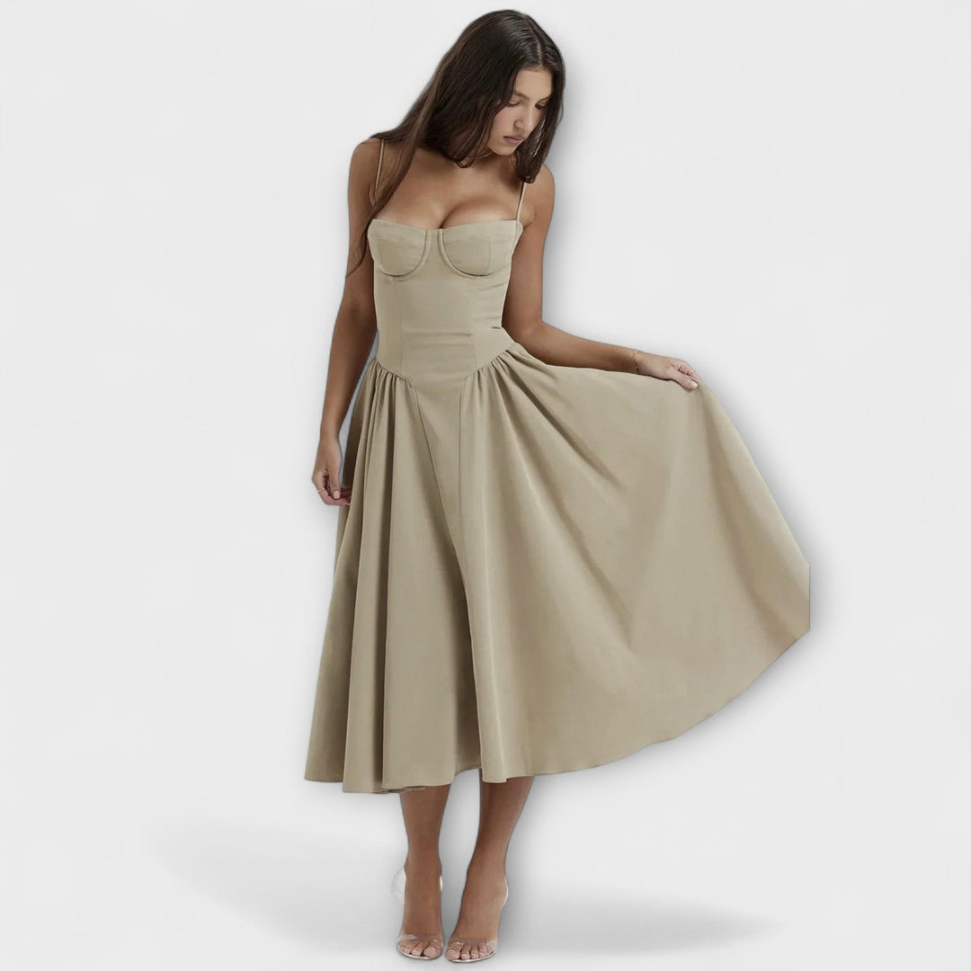 Rosalie - Elegantna brezrokavna korzetna obleka