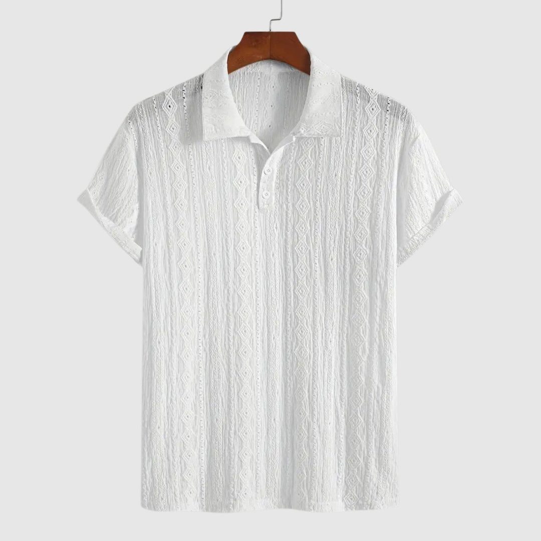 Libuše – Nežna pletena polo majica z teksturiranim dizajnom