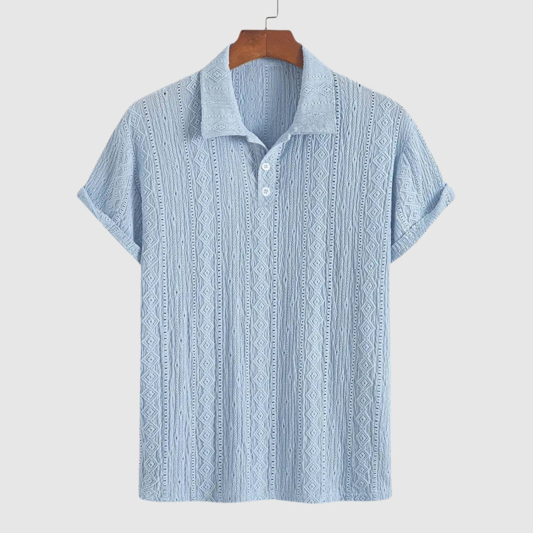 Libuše – Nežna pletena polo majica z teksturiranim dizajnom