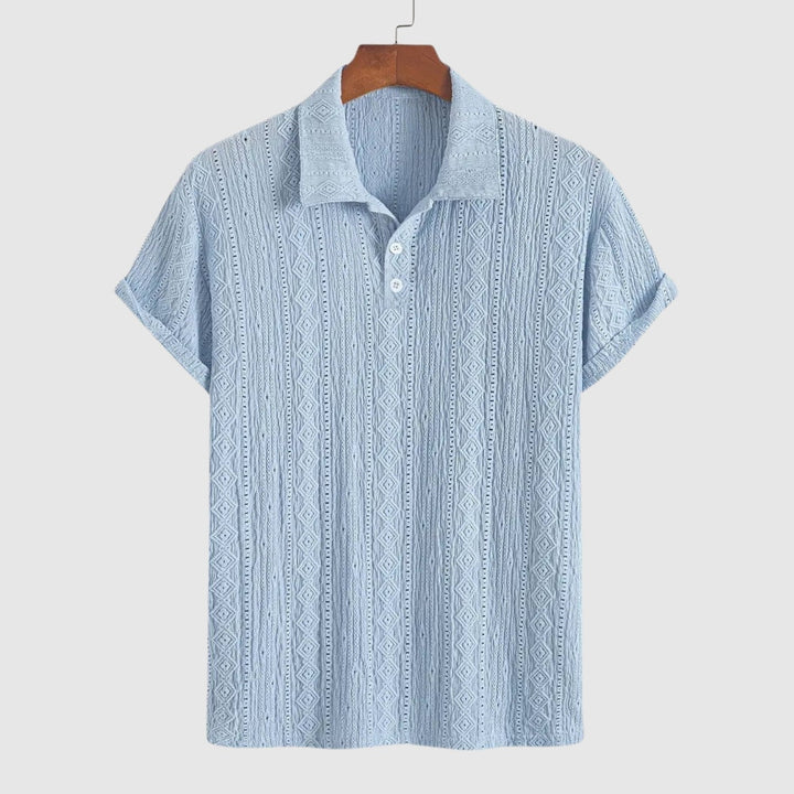 Libuše – Nežna pletena polo majica z teksturiranim dizajnom